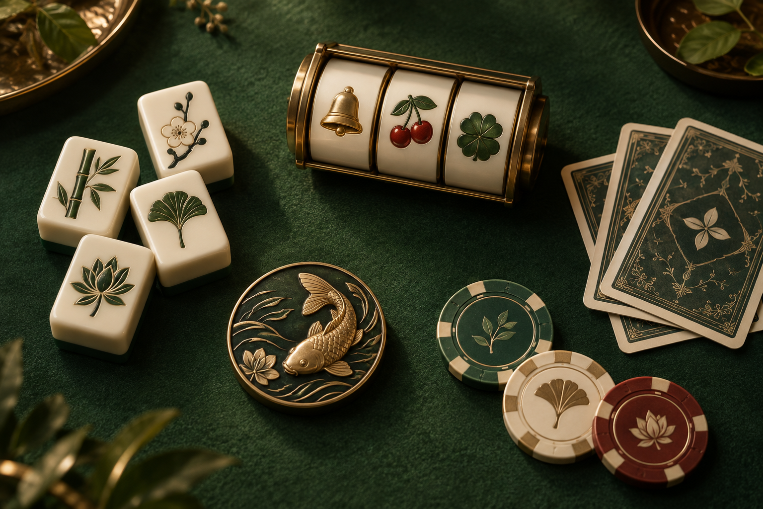 Ilustrasi gulungan slot dan perlengkapan kasino